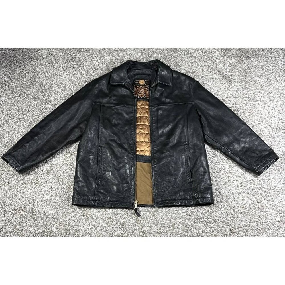 Marc New York Leather Jacket Mens L Black Full Zip Andrew Marc Coat